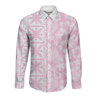 Pastel Pink Kahili Quilt Hawaii Long Sleeve Button Shirt Tropical Flower Seamless Half Style LT14 Unisex Pink - Polynesian Pride