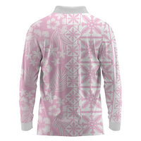 Pastel Pink Kahili Quilt Hawaii Long Sleeve Polo Shirt Tropical Flower Seamless Half Style
