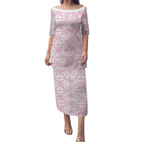Pastel Pink Kahili Quilt Hawaii Puletasi Tropical Flower Seamless Half Style