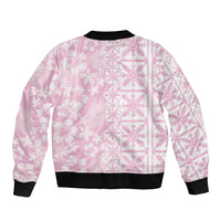 Pastel Pink Kahili Quilt Hawaii Sleeve Zip Bomber Jacket Tropical Flower Seamless Half Style