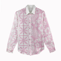 Pastel Pink Kahili Quilt Hawaii Women Casual Shirt Tropical Flower Seamless Half Style