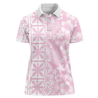 Pastel Pink Kahili Quilt Hawaii Women Polo Shirt Tropical Flower Seamless Half Style