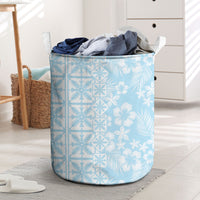 Pastel Blue Kahili Quilt Hawaii Laundry Basket Tropical Flower Seamless Half Style