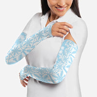 Pastel Blue Kahili Quilt Hawaii Arm Sleeves Tropical Flower Seamless Half Style