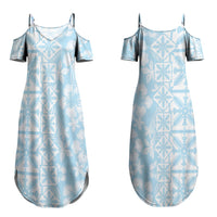 Pastel Blue Kahili Quilt Hawaii Couples Matching Summer Maxi Dress and Hawaiian Shirt Tropical Flower Seamless Half Style LT14 - Polynesian Pride