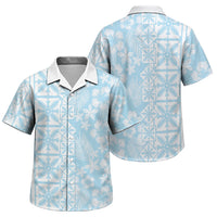 Pastel Blue Kahili Quilt Hawaii Family Matching Off The Shoulder Long Sleeve Dress and Hawaiian Shirt Tropical Flower Seamless Half Style LT14 Son's Shirt Blue - Polynesian Pride