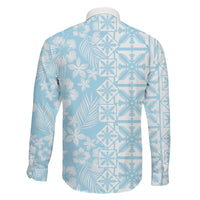 Pastel Blue Kahili Quilt Hawaii Family Matching Puletasi and Hawaiian Shirt Tropical Flower Seamless Half Style LT14 Son's Shirt Blue - Polynesian Pride