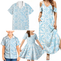 Pastel Blue Kahili Quilt Hawaii Family Matching Summer Maxi Dress and Hawaiian Shirt Tropical Flower Seamless Half Style LT14 - Polynesian Pride