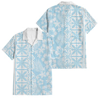Pastel Blue Kahili Quilt Hawaii Family Matching Summer Maxi Dress and Hawaiian Shirt Tropical Flower Seamless Half Style LT14 Dad's Shirt - Short Sleeve Blue - Polynesian Pride