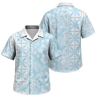 Pastel Blue Kahili Quilt Hawaii Family Matching Summer Maxi Dress and Hawaiian Shirt Tropical Flower Seamless Half Style LT14 Son's Shirt Blue - Polynesian Pride