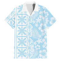 Pastel Blue Kahili Quilt Hawaii Family Matching Tank Maxi Dress and Hawaiian Shirt Tropical Flower Seamless Half Style LT14 Dad's Shirt - Short Sleeve Blue - Polynesian Pride
