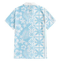 Pastel Blue Kahili Quilt Hawaii Family Matching Tank Maxi Dress and Hawaiian Shirt Tropical Flower Seamless Half Style LT14 Dad's Shirt - Long Sleeve Blue - Polynesian Pride