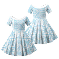 Pastel Blue Kahili Quilt Hawaii Family Matching Tank Maxi Dress and Hawaiian Shirt Tropical Flower Seamless Half Style LT14 Daughter's Dress Blue - Polynesian Pride