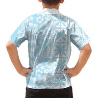 Pastel Blue Kahili Quilt Hawaii Hawaiian Shirt Tropical Flower Seamless Half Style