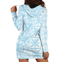 Pastel Blue Kahili Quilt Hawaii Hoodie Dress Tropical Flower Seamless Half Style