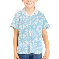 Pastel Blue Kahili Quilt Hawaii Kid Hawaiian Shirt Tropical Flower Seamless Half Style LT14 Kid Blue - Polynesian Pride