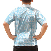 Pastel Blue Kahili Quilt Hawaii Kid Hawaiian Shirt Tropical Flower Seamless Half Style LT14 - Polynesian Pride