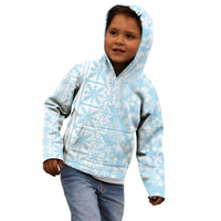 Pastel Blue Kahili Quilt Hawaii Kid Hoodie Tropical Flower Seamless Half Style