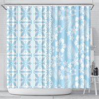Pastel Blue Kahili Quilt Hawaii Shower Curtain Tropical Flower Seamless Half Style