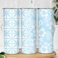 Pastel Blue Kahili Quilt Hawaii Skinny Tumbler Tropical Flower Seamless Half Style