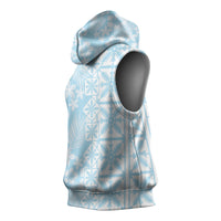 Pastel Blue Kahili Quilt Hawaii Sleeveless Hoodie Tropical Flower Seamless Half Style
