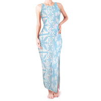Pastel Blue Kahili Quilt Hawaii Tank Maxi Dress Tropical Flower Seamless Half Style