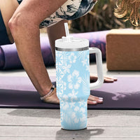 Pastel Blue Kahili Quilt Hawaii Tumbler With Handle Tropical Flower Seamless Half Style