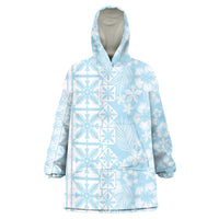 Pastel Blue Kahili Quilt Hawaii Wearable Blanket Hoodie Tropical Flower Seamless Half Style