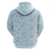 Pastel Blue Kahili Quilt Hawaii Zip Hoodie Tropical Flower Seamless Half Style