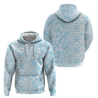 Pastel Blue Kahili Quilt Hawaii Zip Hoodie Tropical Flower Seamless Half Style