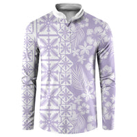 Pastel Purple Kahili Quilt Hawaii Button Sweatshirt Tropical Flower Seamless Half Style