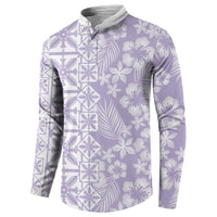 Pastel Purple Kahili Quilt Hawaii Button Sweatshirt Tropical Flower Seamless Half Style