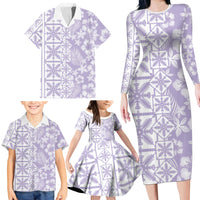 Pastel Purple Kahili Quilt Hawaii Family Matching Long Sleeve Bodycon Dress and Hawaiian Shirt Tropical Flower Seamless Half Style LT14 - Polynesian Pride