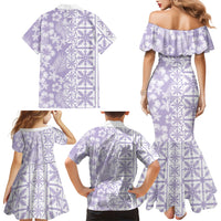 Pastel Purple Kahili Quilt Hawaii Family Matching Mermaid Dress and Hawaiian Shirt Tropical Flower Seamless Half Style LT14 Mom's Dress Purple - Polynesian Pride