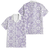 Pastel Purple Kahili Quilt Hawaii Family Matching Off The Shoulder Long Sleeve Dress and Hawaiian Shirt Tropical Flower Seamless Half Style LT14 Dad's Shirt - Short Sleeve Purple - Polynesian Pride