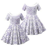 Pastel Purple Kahili Quilt Hawaii Family Matching Off The Shoulder Long Sleeve Dress and Hawaiian Shirt Tropical Flower Seamless Half Style LT14 Daughter's Dress Purple - Polynesian Pride