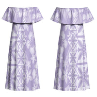 Pastel Purple Kahili Quilt Hawaii Family Matching Off Shoulder Maxi Dress and Hawaiian Shirt Tropical Flower Seamless Half Style LT14 Mom's Dress Purple - Polynesian Pride