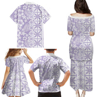 Pastel Purple Kahili Quilt Hawaii Family Matching Puletasi and Hawaiian Shirt Tropical Flower Seamless Half Style LT14 Mom's Dress Purple - Polynesian Pride