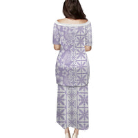 Pastel Purple Kahili Quilt Hawaii Family Matching Puletasi and Hawaiian Shirt Tropical Flower Seamless Half Style
