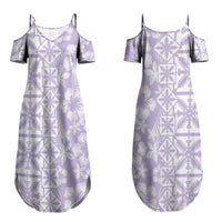 Pastel Purple Kahili Quilt Hawaii Family Matching Summer Maxi Dress and Hawaiian Shirt Tropical Flower Seamless Half Style LT14 Mom's Dress Purple - Polynesian Pride
