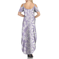 Pastel Purple Kahili Quilt Hawaii Family Matching Summer Maxi Dress and Hawaiian Shirt Tropical Flower Seamless Half Style