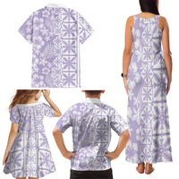 Pastel Purple Kahili Quilt Hawaii Family Matching Tank Maxi Dress and Hawaiian Shirt Tropical Flower Seamless Half Style LT14 Mom's Dress Purple - Polynesian Pride
