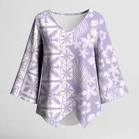 Pastel Purple Kahili Quilt Hawaii Kimono Sleeve Blouse Tropical Flower Seamless Half Style