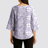 Pastel Purple Kahili Quilt Hawaii Kimono Sleeve Blouse Tropical Flower Seamless Half Style