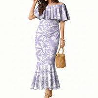 Pastel Purple Kahili Quilt Hawaii Mermaid Dress Tropical Flower Seamless Half Style LT14 Women Purple - Polynesian Pride