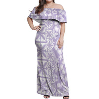 Pastel Purple Kahili Quilt Hawaii Off Shoulder Maxi Dress Tropical Flower Seamless Half Style LT14 Women Purple - Polynesian Pride