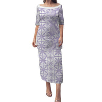 Pastel Purple Kahili Quilt Hawaii Puletasi Tropical Flower Seamless Half Style LT14 Long Dress Purple - Polynesian Pride