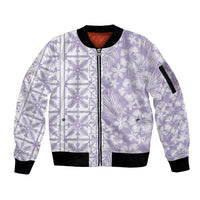 Pastel Purple Kahili Quilt Hawaii Sleeve Zip Bomber Jacket Tropical Flower Seamless Half Style