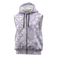 Pastel Purple Kahili Quilt Hawaii Sleeveless Zip Hoodie Tropical Flower Seamless Half Style