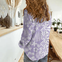Pastel Purple Kahili Quilt Hawaii Women Casual Shirt Tropical Flower Seamless Half Style
